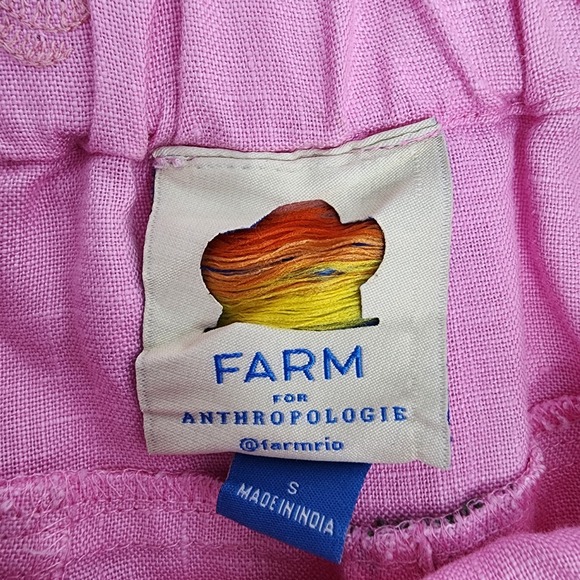 Farm Rio Anthropologie Linen Shorts Women's Small Embroidered Palm Trees Pink‎ - Picture 6 of 7